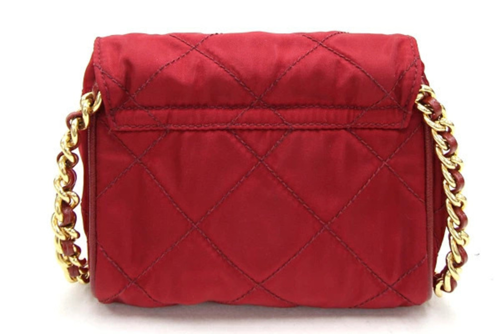 Prada Semi Quilted Shoulder Leather Shoulder Chain Bag Red